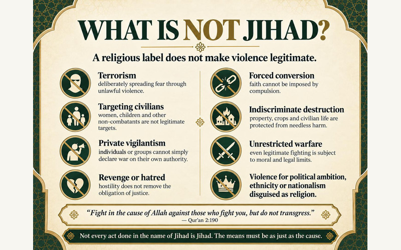 Exhibition illustration about When Fighting Is Permitted, and When Terror Is Never Justified